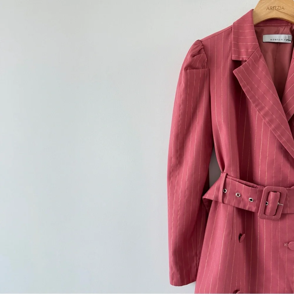 Adelyn Rae Pink Pinstripe Belted Blazer Dress XS Double Breasted Mini - Picture 7 of 14